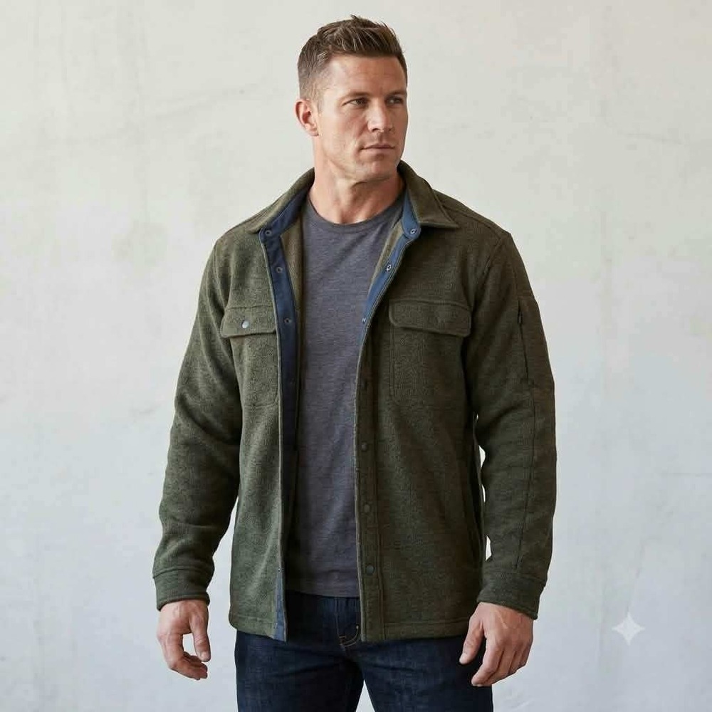 ExOfficio Men's XXL Green Fleece Shirt Jacket Shacket Outdoor Hiking Snap Front